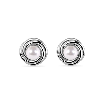 925 Sterling Silver Rhodium Plated Round Swirl Design Syntethic Mother of Pearl Necklace and Stud Earring Matching Set