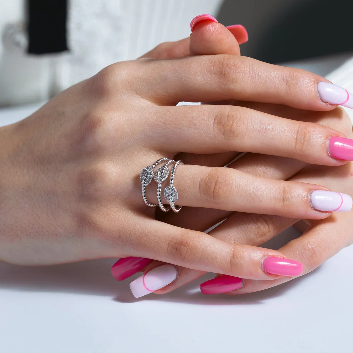 925 Silver Rhodium Plated Rope Oval Ring