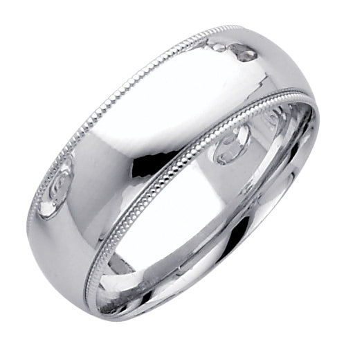 14K White Gold Comfort Fit Milgrain Edge 7mm Wedding Band