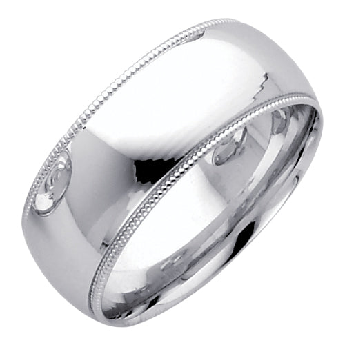 14K White Gold Comfort Fit Milgrain Edge 8mm Wedding Band