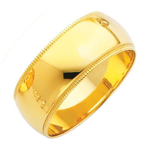 14K Yellow Gold Milgrain Edge 8mm Wedding Band