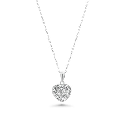 925 Silver Clear CZ Rhodium Plated Heart Locket Pendant Necklace