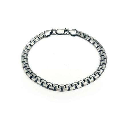 925 Sterling Gun Metal Plated Finish Box DC Flat Greek Box Link Bracelet