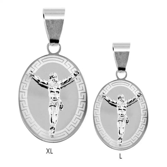 925 Sterling Silver High Polished Celtic Border Oval Crucifix Medallion Pendant