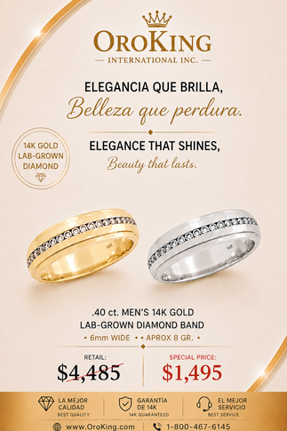 Men's 14K Gold Lab-Grown Diamond Band 6mm Wide 0.40ct. TDW aprox 8.0 Gr.