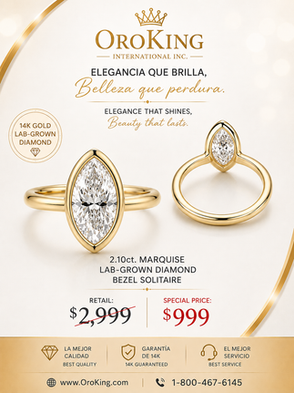 Women's 14K Gold Certified Lab-Grown Diamond Bezel Set Marquise Engagement Ring 2.10ct. TDW