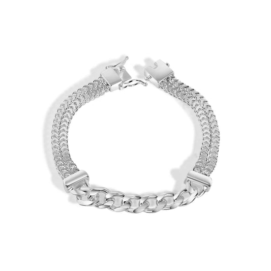 925 Sterling Silver Two Strand Hollow Franco Curb Center 7mm Bracelet