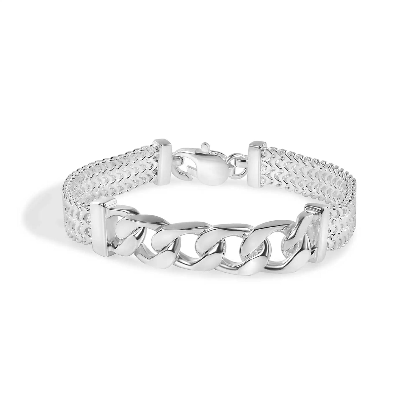 925 Sterling Silver Zig Zag Curb Center 9.1mm Bracelet