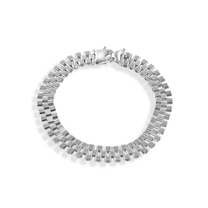 925 Sterling Silver Rhodium Plated Watch Band Style 9.1mm Bracelet