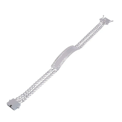 925 Sterling Silver Two Strand Curb 9.2mm Greek Key ID Bracelet