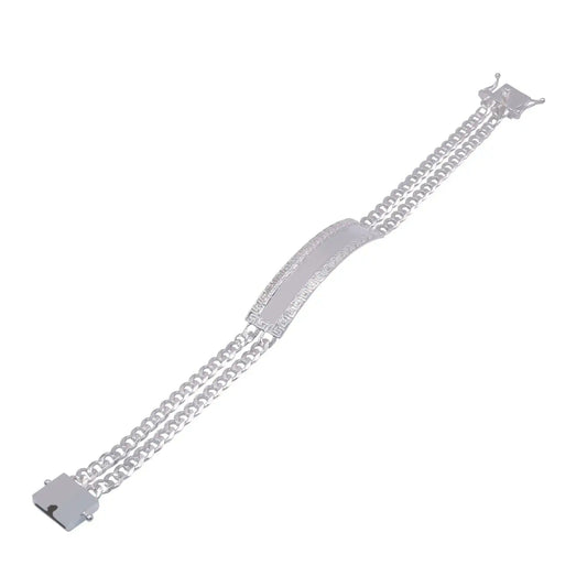 925 Sterling Silver Two Strand Curb 9.2mm Greek Key ID Bracelet