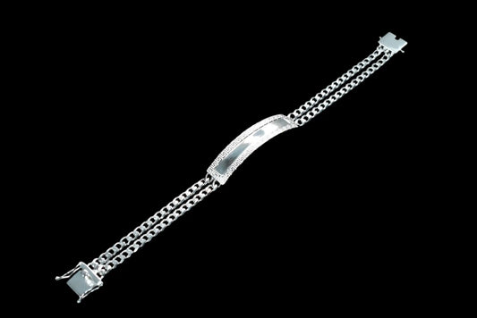 925 Sterling Silver Two Strand Curb 9.2mm Greek Key ID Bracelet