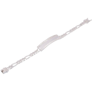 925 Sterling Silver Figaro 6.8mm Greek Key ID Bracelet