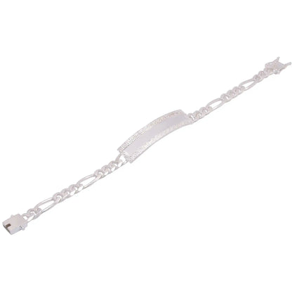 925 Sterling Silver Figaro 6.8mm Greek Key ID Bracelet