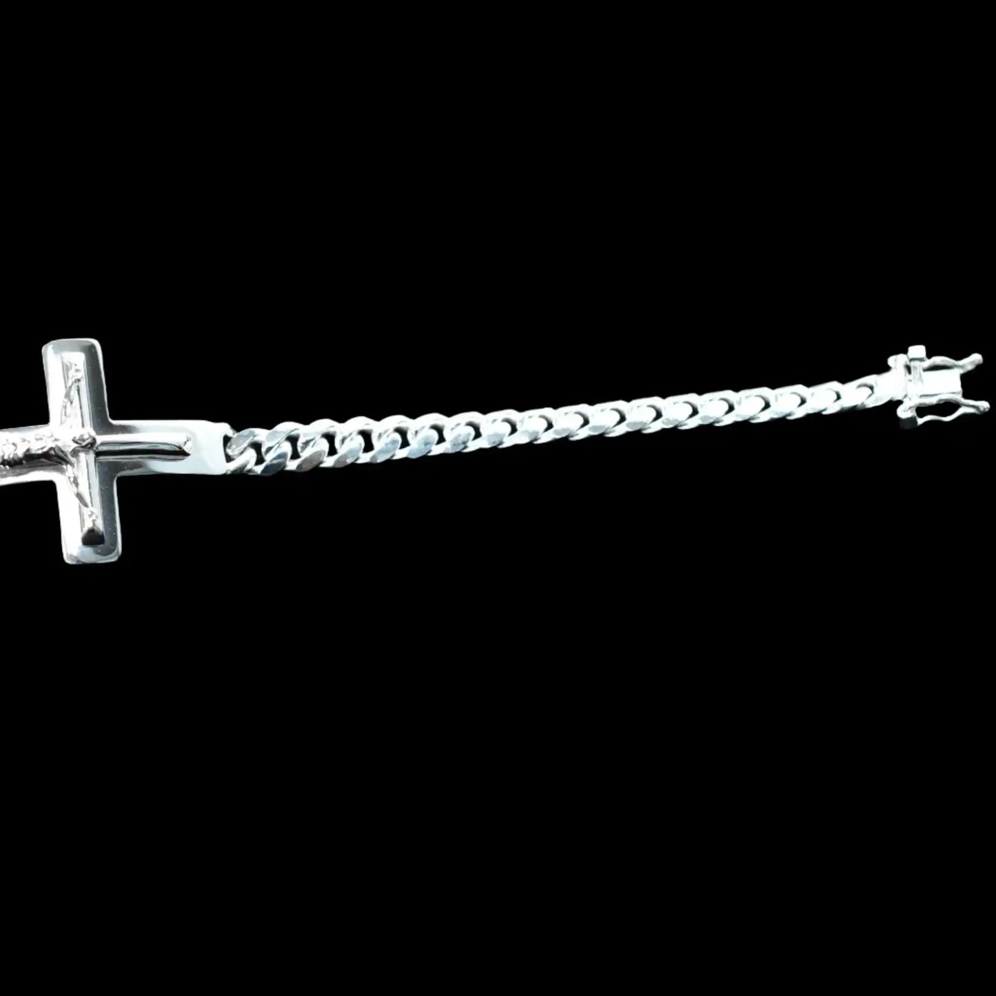 925 Sterling Silver Curb 6.1mm Jesus Christ Cross Bracelet