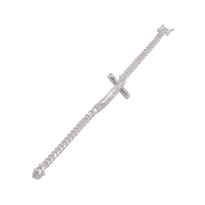 925 Sterling Silver Curb 6.1mm Jesus Christ Cross Bracelet
