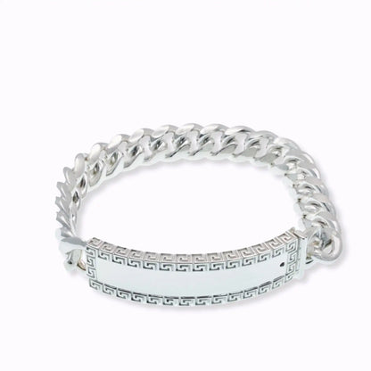 925 Sterling Silver Cuban 10.5mm Greek Key ID Bracelet