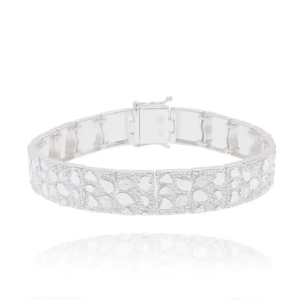 925 Sterling Silver Clustered Nugget 11.5mm Bracelet