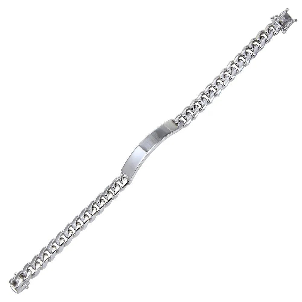 925 Sterling Silver Rhodium Plated Miami Cuban Link ID Bracelet 8mm