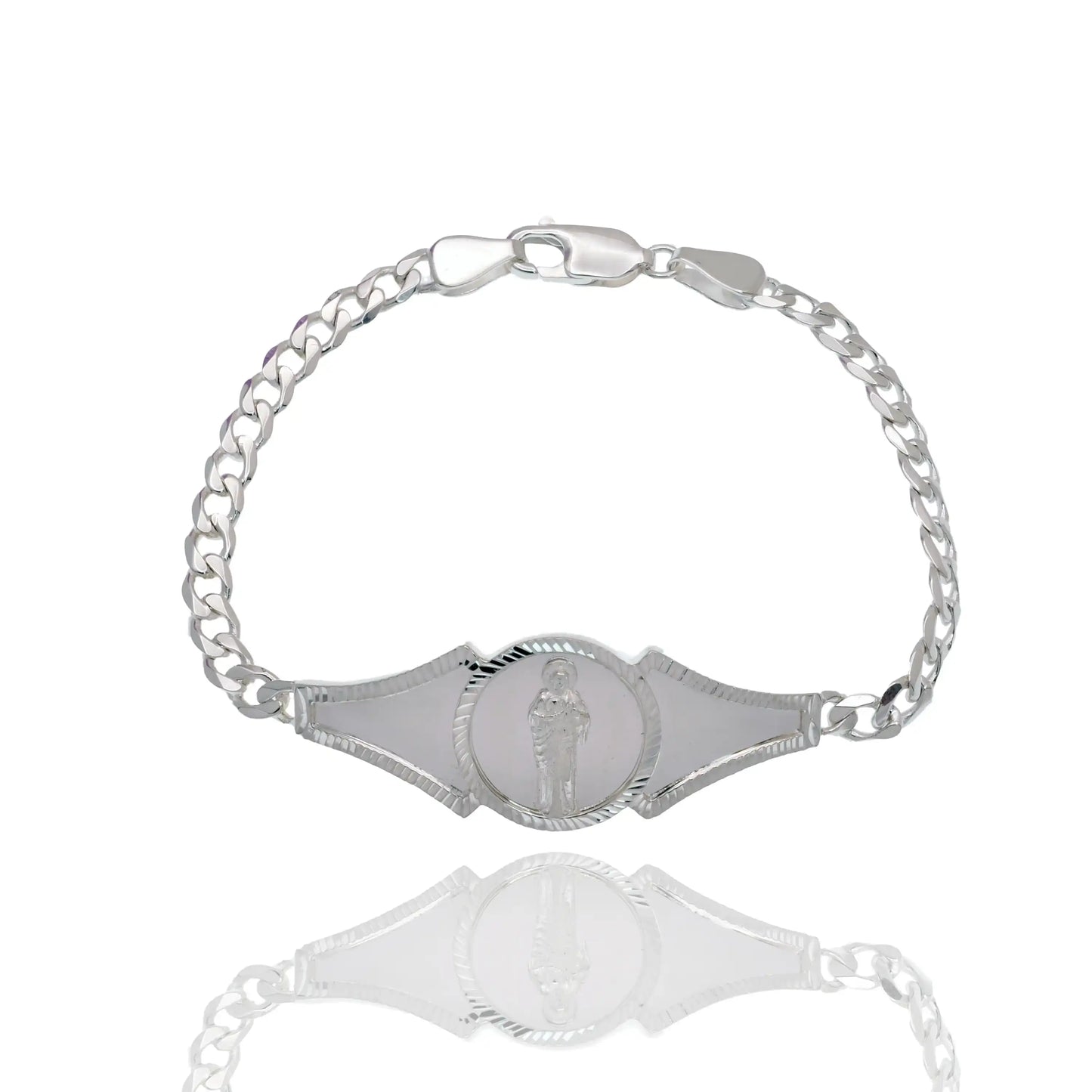 925 Sterling Silver Saint Jude Diamond Cut Curb Bracelet