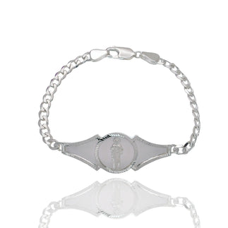 925 Sterling Silver Saint Jude Diamond Cut Curb Bracelet