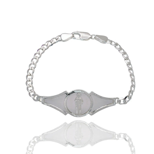 925 Sterling Silver Saint Jude Diamond Cut Curb Bracelet