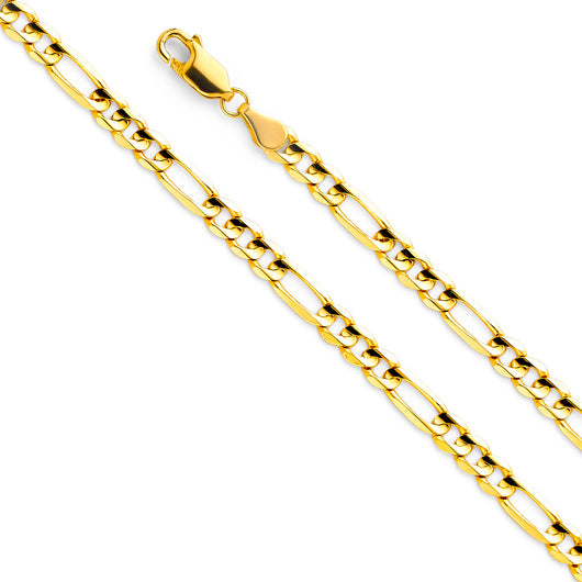 4.5mm 14K Solid Yellow Gold Concave Light Figaro Chain Necklaces & Matching Bracelets