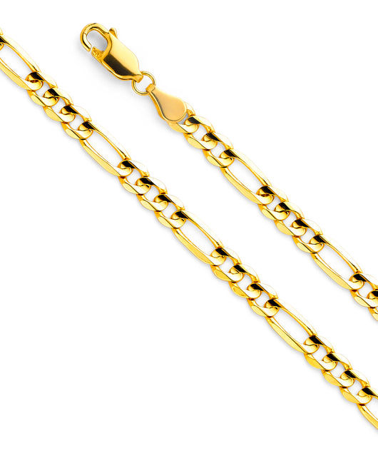 4.5mm 14K Solid Yellow Gold Concave Light Figaro Chain Necklaces & Matching Bracelets