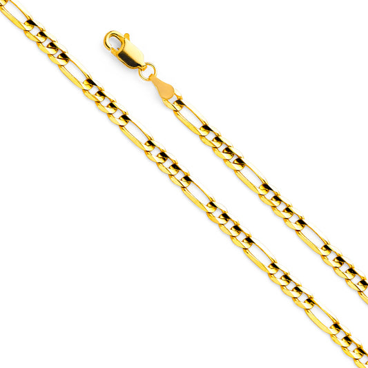 14K Gold 4.0mm 14K Solid Yellow Gold Concave Light Figaro Link Chain Necklaces & Matching Bracelets