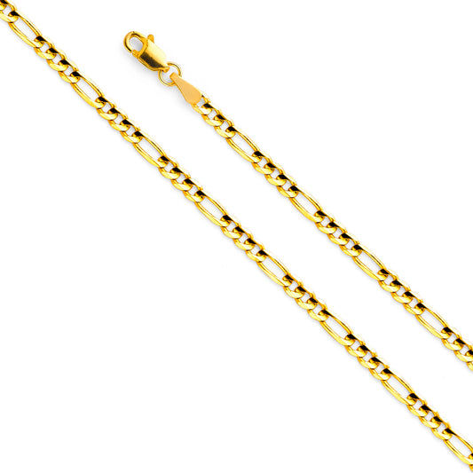 14K Gold 3.0mm 14K Solid Yellow Gold Concave Light Figaro Link Chain Necklaces & Matching Bracelets