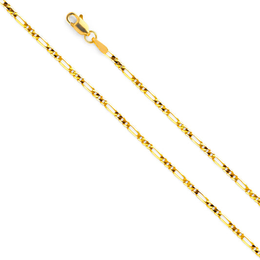 14K Gold 1.9mm 14K Gold Solid Yellow Gold Concave Light Figaro Link Chain Necklaces & Matching Bracelets