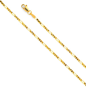 14K Gold 1.9mm 14K Gold Solid Yellow Gold Concave Light Figaro Link Chain Necklaces & Matching Bracelets