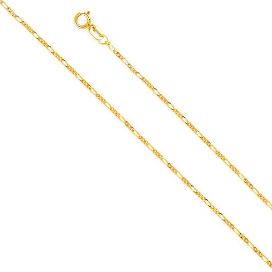 14K Gold 1.2mm 14K Gold Solid Yellow Gold Concave Light Figaro Link Chain Necklaces & Matching Bracelets