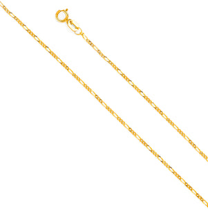 14K Gold 1.2mm 14K Gold Solid Yellow Gold Concave Light Figaro Link Chain Necklaces & Matching Bracelets