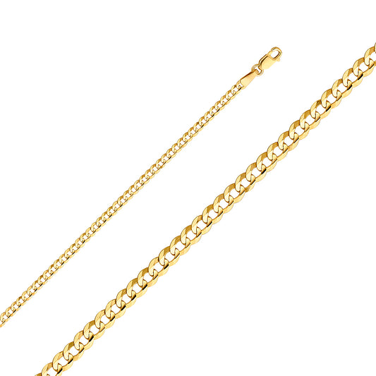 14K Gold 2.5mm 14K Solid Yellow Gold Concave  Cuban / CurbLink Chain Necklaces & Matching Bracelets