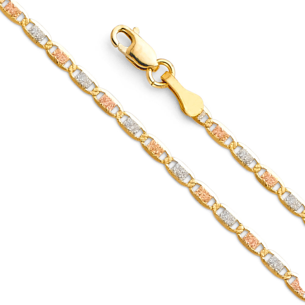 14K Gold 2.0mm 14K Solid Tri-Color Gold Valentino Chain Necklaces & Matching Bracelets