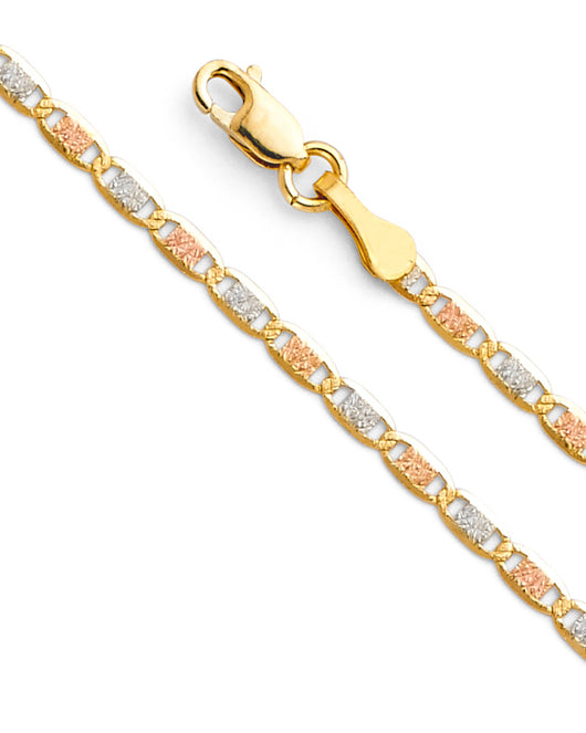 2.0mm 14K Solid Tri-Color Gold Valentino Chain Necklaces & Matching Bracelets