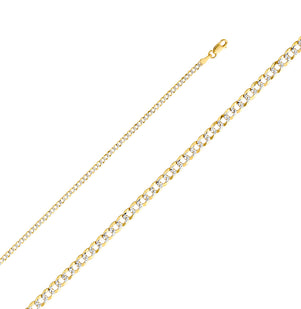 14K Gold 2.5mm 14K Solid Two-Tone Gold White Pave Concave  Cuban / CurbLink Chain Necklaces & Matching Bracelets