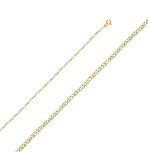 14K Gold 2.0mm 14K Solid Two-Tone Gold White Pave Concave  Cuban / CurbLink Chain Necklaces & Matching Bracelets