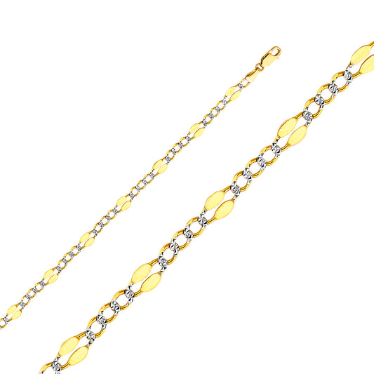 14K Gold 4.8mm 14K Solid Two-Tone Gold Stamped Figaro Chain Necklaces & Matching Bracelets