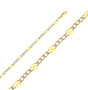 14K Gold 4.8mm 14K Solid Two-Tone Gold Stamped Figaro Chain Necklaces & Matching Bracelets