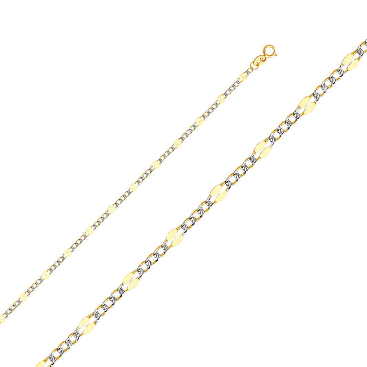 14K Gold 3.2mm 14K Solid Two-Tone Gold Stamped Figaro Chain Necklaces & Matching Bracelets