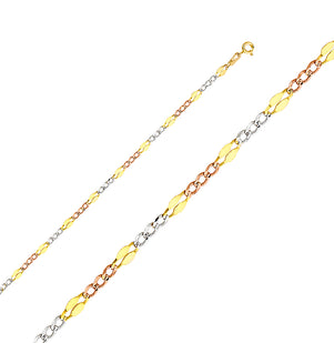 14K 3C 3.7mm Stamped Figaro 3+1 Chain