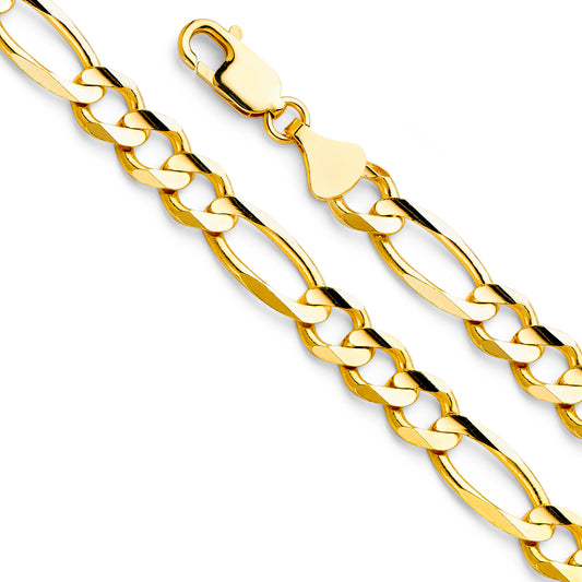 14K Gold 8.5mm 14K Gold Solid Yellow Gold Concave Regular Figaro Link Chain Necklaces & Matching Bracelets