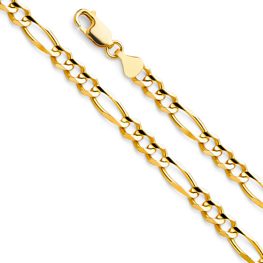 14K Gold 6.0mm 14K Gold Solid Yellow Gold Concave Regular Figaro Link Chain Necklaces & Matching Bracelets