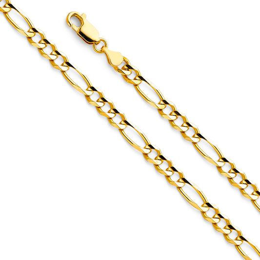 14K Gold 4.5mm 14K Gold Solid Yellow Gold Concave Regular Figaro Link Chain Necklaces & Matching Bracelets
