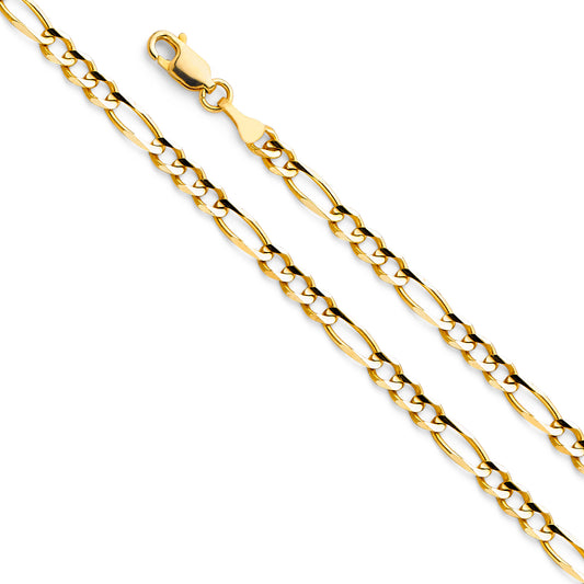 14K Gold 4.0mm 14K Gold Solid Yellow Gold Concave Regular Figaro Link Chain Necklaces & Matching Bracelets