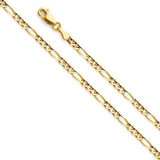 14K Gold 3.0mm 14K Solid Yellow Gold Concave Regular Figaro Link Chain Necklaces & Matching Bracelets