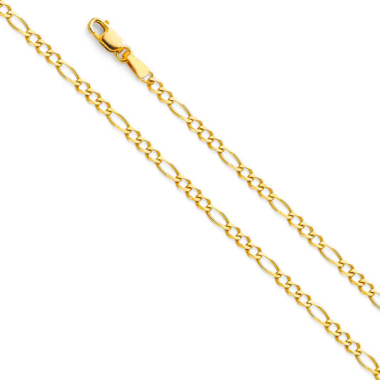 14K Gold 2.5mm 14K Solid Yellow Gold Concave Regular Figaro Link Chain Necklaces & Matching Bracelets