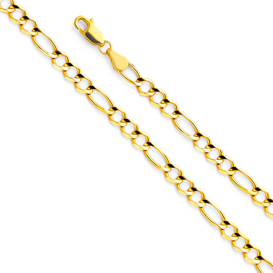 14K Gold 4.5mm 14K Solid Yellow Gold Concave Open Light Figaro Link Chain Necklaces & Matching Bracelets